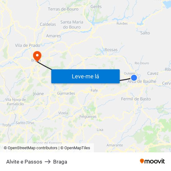 Alvite e Passos to Braga map