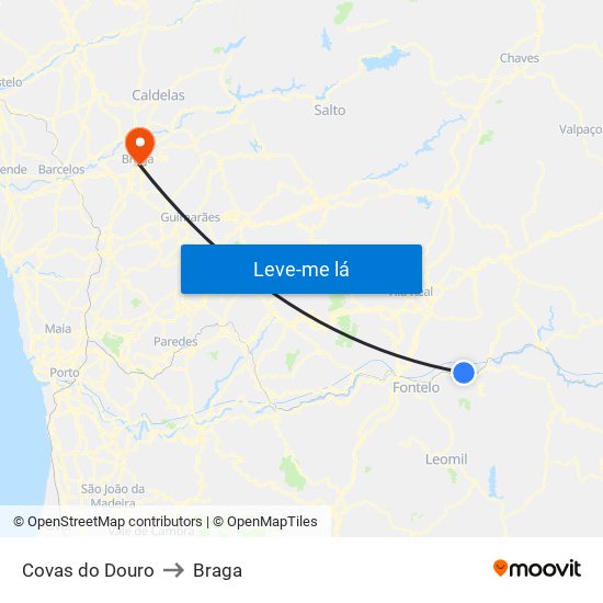 Covas do Douro to Braga map