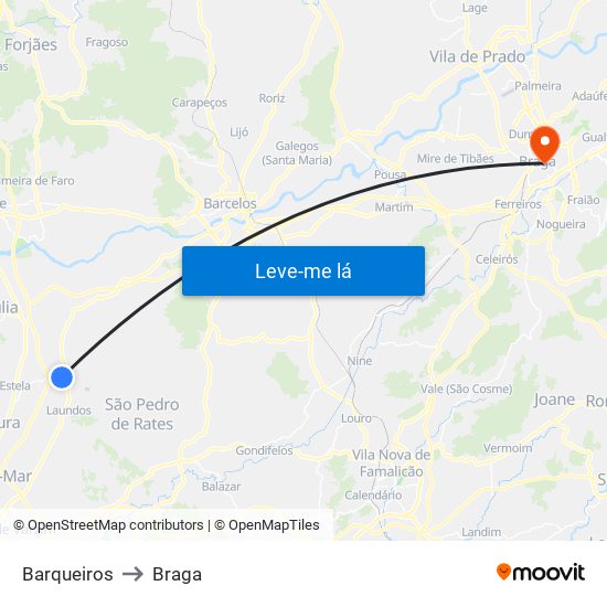 Barqueiros to Braga map