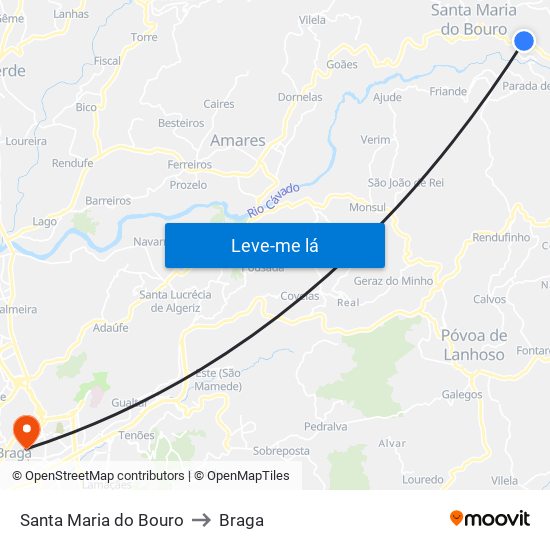 Santa Maria do Bouro to Braga map