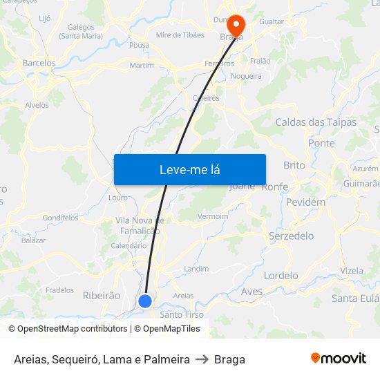 Areias, Sequeiró, Lama e Palmeira to Braga map