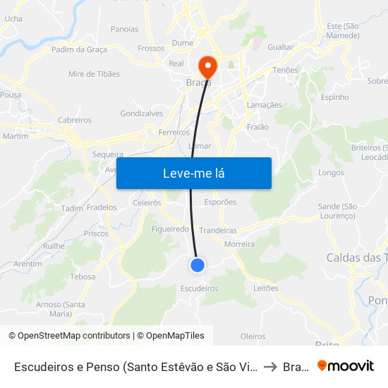 Escudeiros e Penso (Santo Estêvão e São Vicente) to Braga map