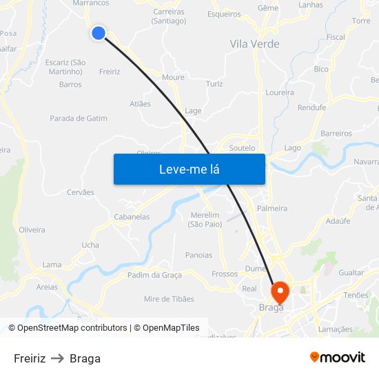 Freiriz to Braga map