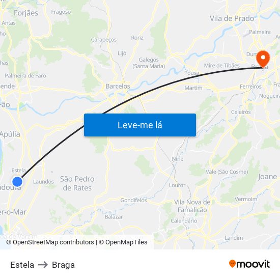 Estela to Braga map