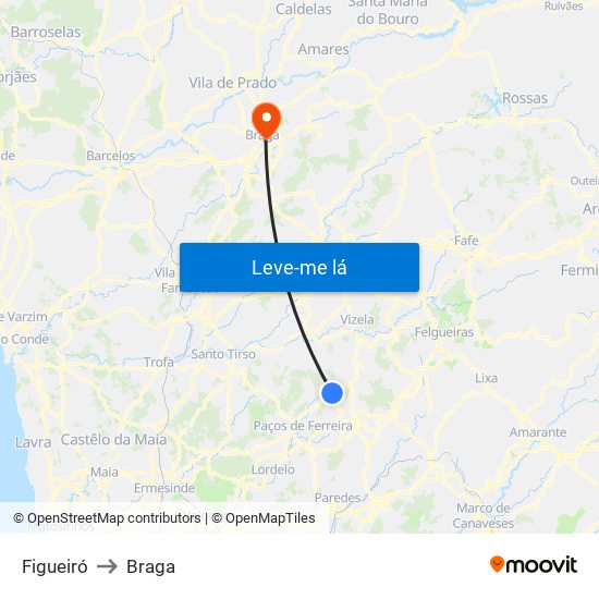 Figueiró to Braga map