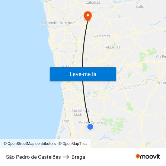 São Pedro de Castelões to Braga map