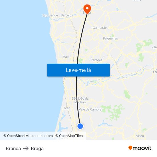 Branca to Braga map
