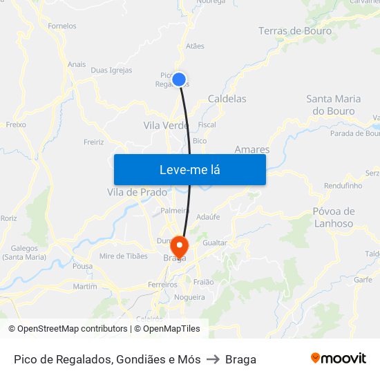 Pico de Regalados, Gondiães e Mós to Braga map