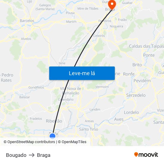 Bougado to Braga map