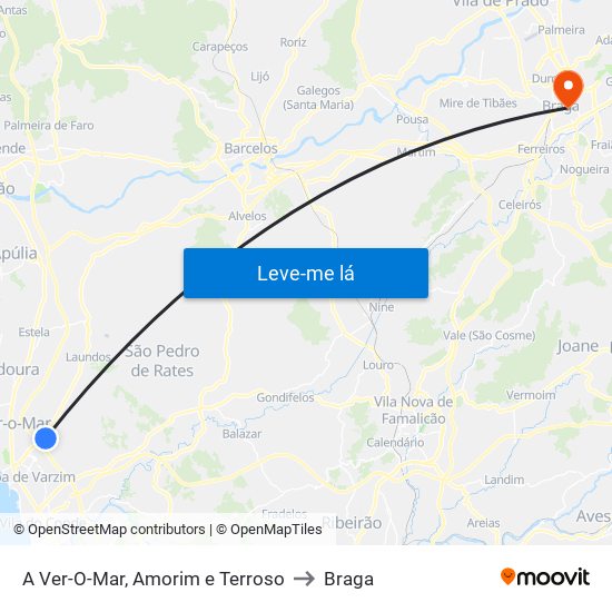 A Ver-O-Mar, Amorim e Terroso to Braga map