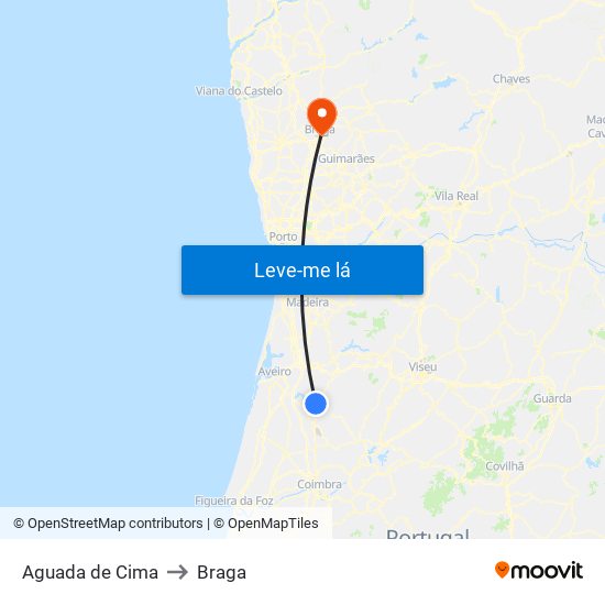 Aguada de Cima to Braga map