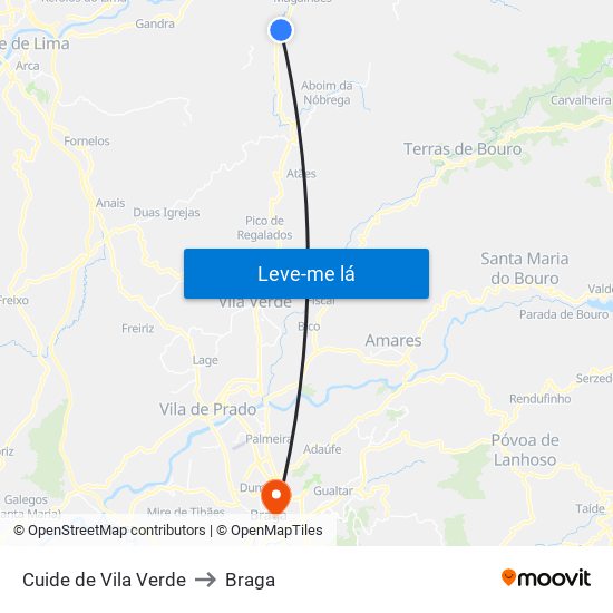 Cuide de Vila Verde to Braga map