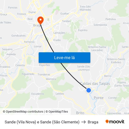 Sande (Vila Nova) e Sande (São Clemente) to Braga map