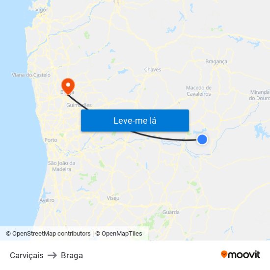 Carviçais to Braga map