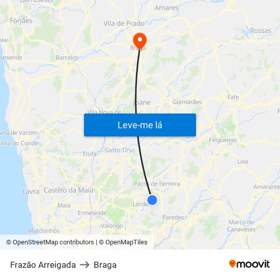 Frazão Arreigada to Braga map