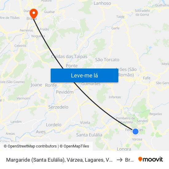 Margaride (Santa Eulália), Várzea, Lagares, Varziela e Moure to Braga map