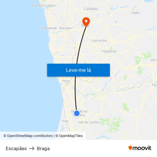 Escapães to Braga map