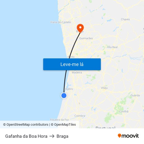 Gafanha da Boa Hora to Braga map