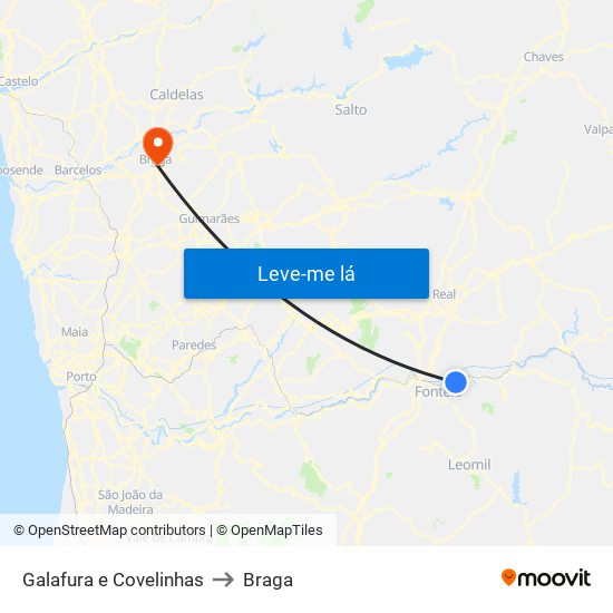 Galafura e Covelinhas to Braga map