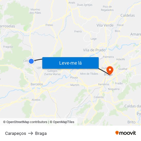 Carapeços to Braga map