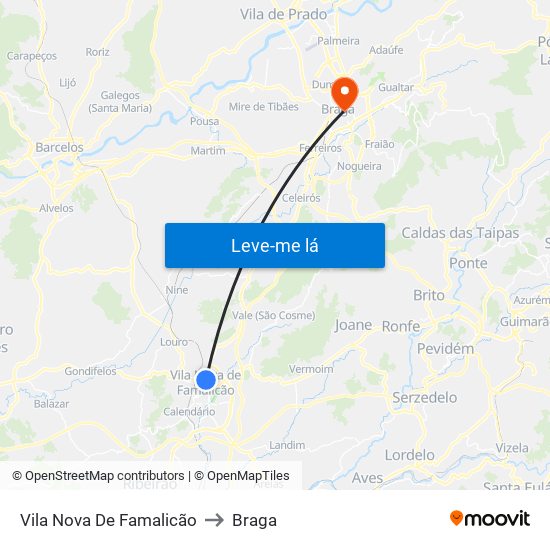 Vila Nova De Famalicão to Braga map