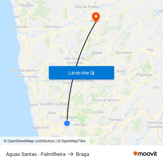 Águas Santas - Palmilheira to Braga map