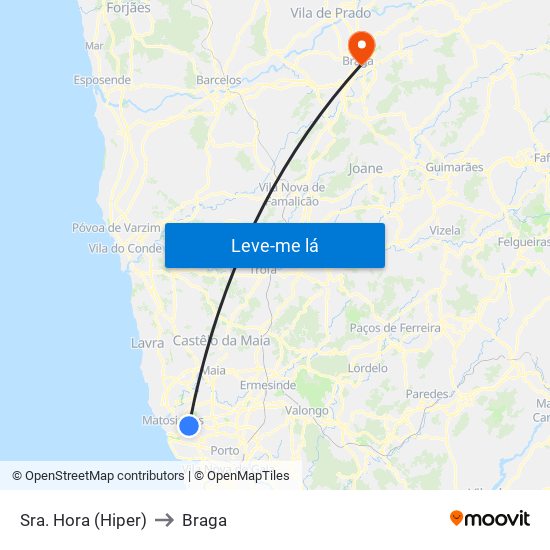 Sra. Hora (Hiper) to Braga map