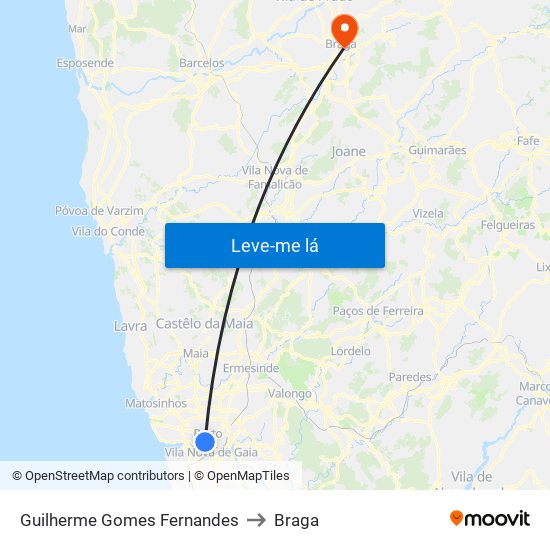 Guilherme Gomes Fernandes to Braga map