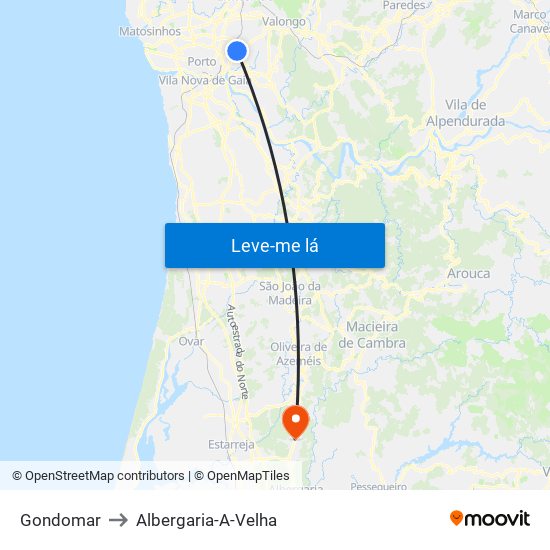 Gondomar to Albergaria-A-Velha map