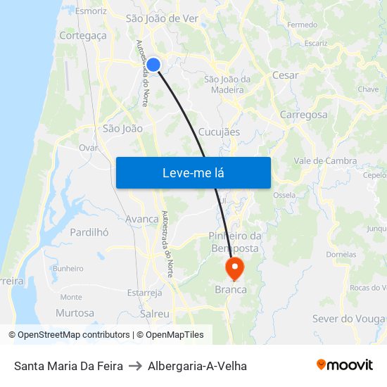 Santa Maria Da Feira to Albergaria-A-Velha map