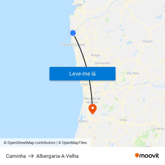 Caminha to Albergaria-A-Velha map