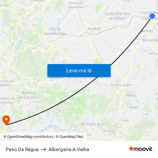 Peso Da Régua to Albergaria-A-Velha map