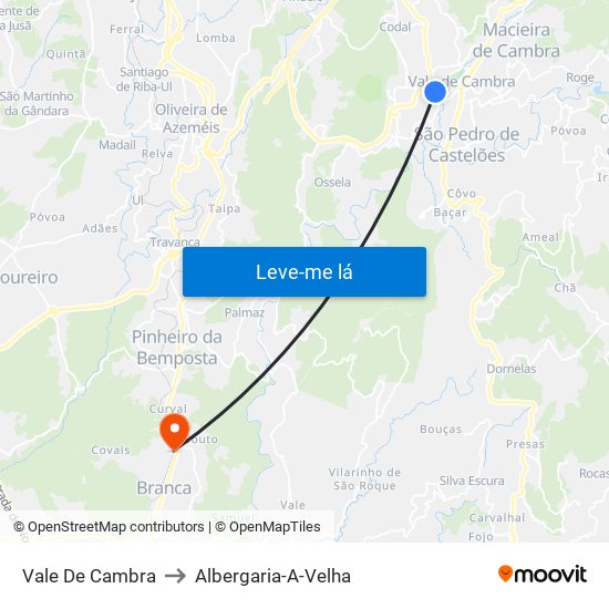 Vale De Cambra to Albergaria-A-Velha map