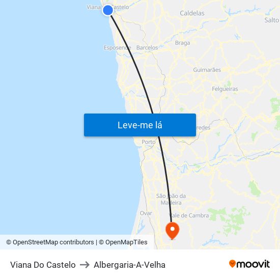 Viana Do Castelo to Albergaria-A-Velha map