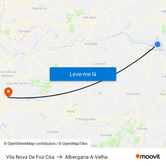 Vila Nova De Foz Côa to Albergaria-A-Velha map