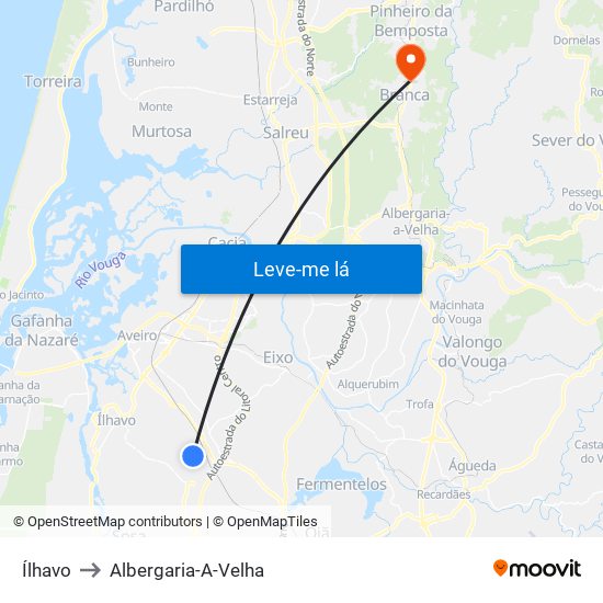 Ílhavo to Albergaria-A-Velha map