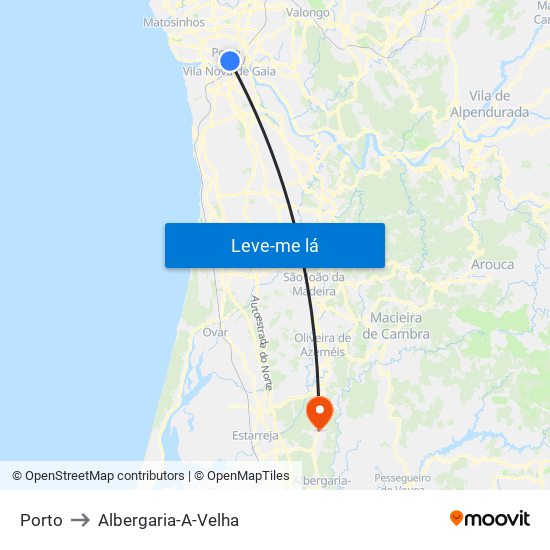 Porto to Albergaria-A-Velha map