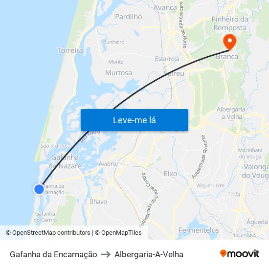 Gafanha da Encarnação to Albergaria-A-Velha map