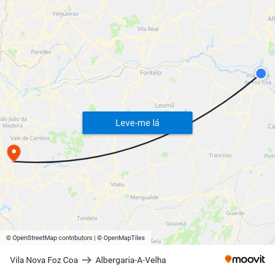 Vila Nova Foz Coa to Albergaria-A-Velha map