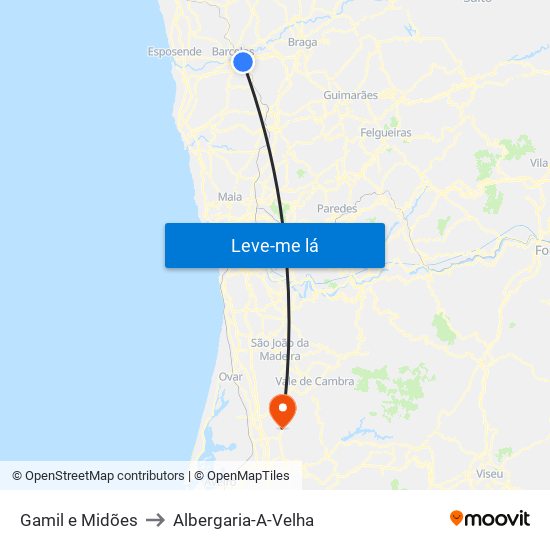 Gamil e Midões to Albergaria-A-Velha map