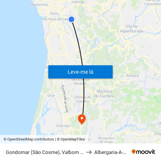 Gondomar (São Cosme), Valbom e Jovim to Albergaria-A-Velha map