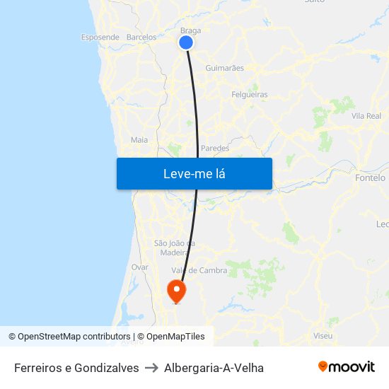 Ferreiros e Gondizalves to Albergaria-A-Velha map