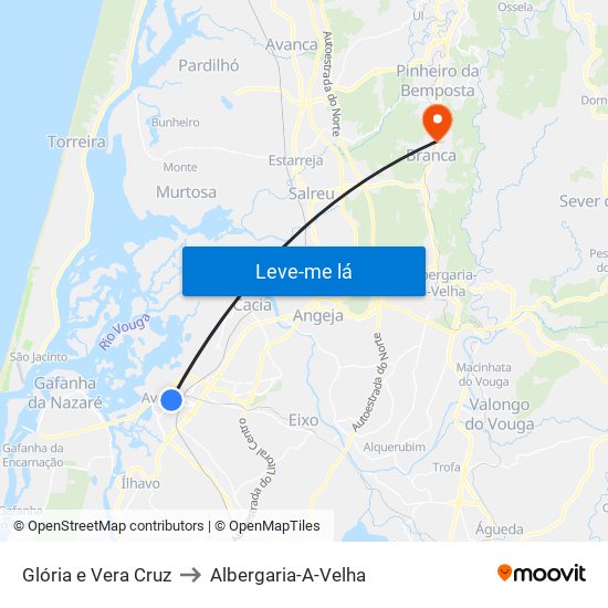 Glória e Vera Cruz to Albergaria-A-Velha map