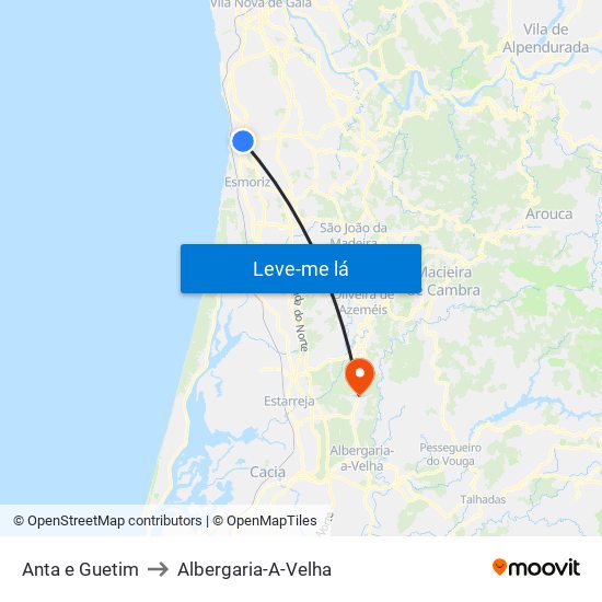Anta e Guetim to Albergaria-A-Velha map