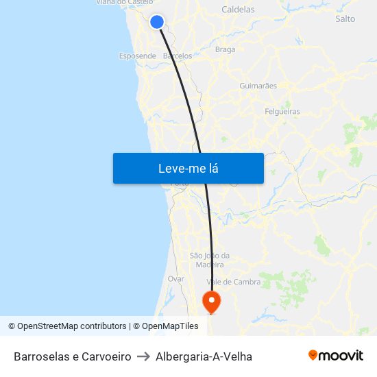 Barroselas e Carvoeiro to Albergaria-A-Velha map