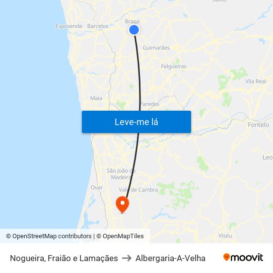 Nogueira, Fraião e Lamaçães to Albergaria-A-Velha map