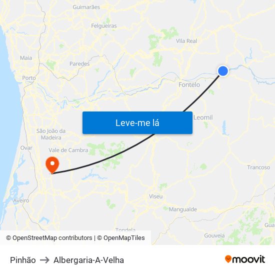 Pinhão to Albergaria-A-Velha map