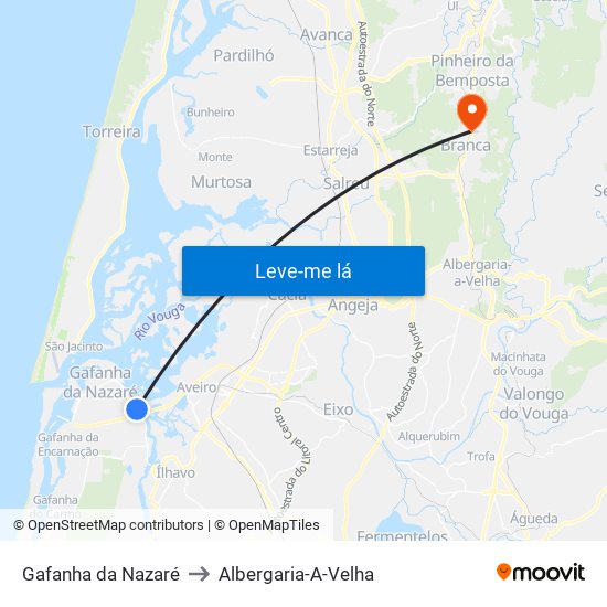 Gafanha da Nazaré to Albergaria-A-Velha map