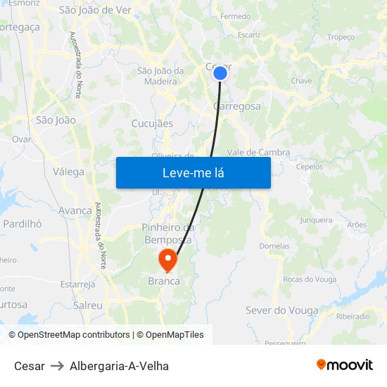 Cesar to Albergaria-A-Velha map