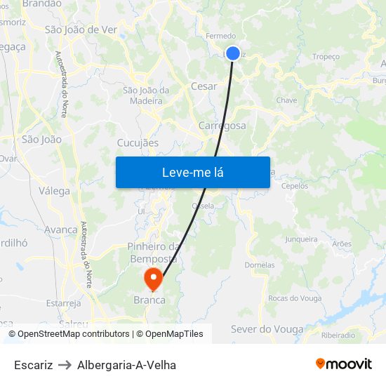 Escariz to Albergaria-A-Velha map